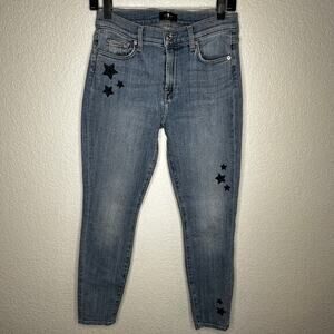 7 For All Mankind The Skinny Ankle Women's Jeans Sz‎ 28 Embroidered Stars
